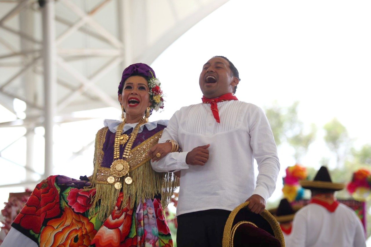Regional delegations dancing during the Guelaguetza in Oaxaca